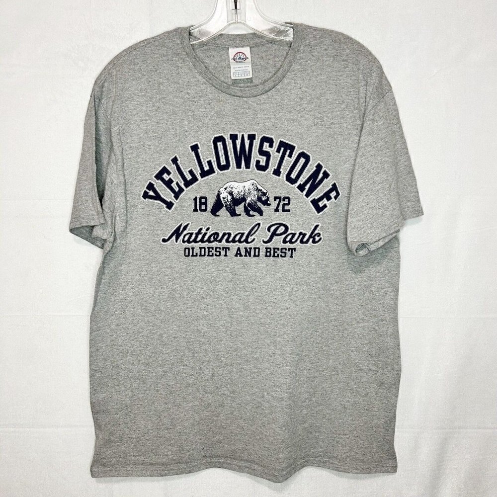 Yellowstone National Park Gray T-Shirt 1872 Wyoming Nature Wildlife Sz L
